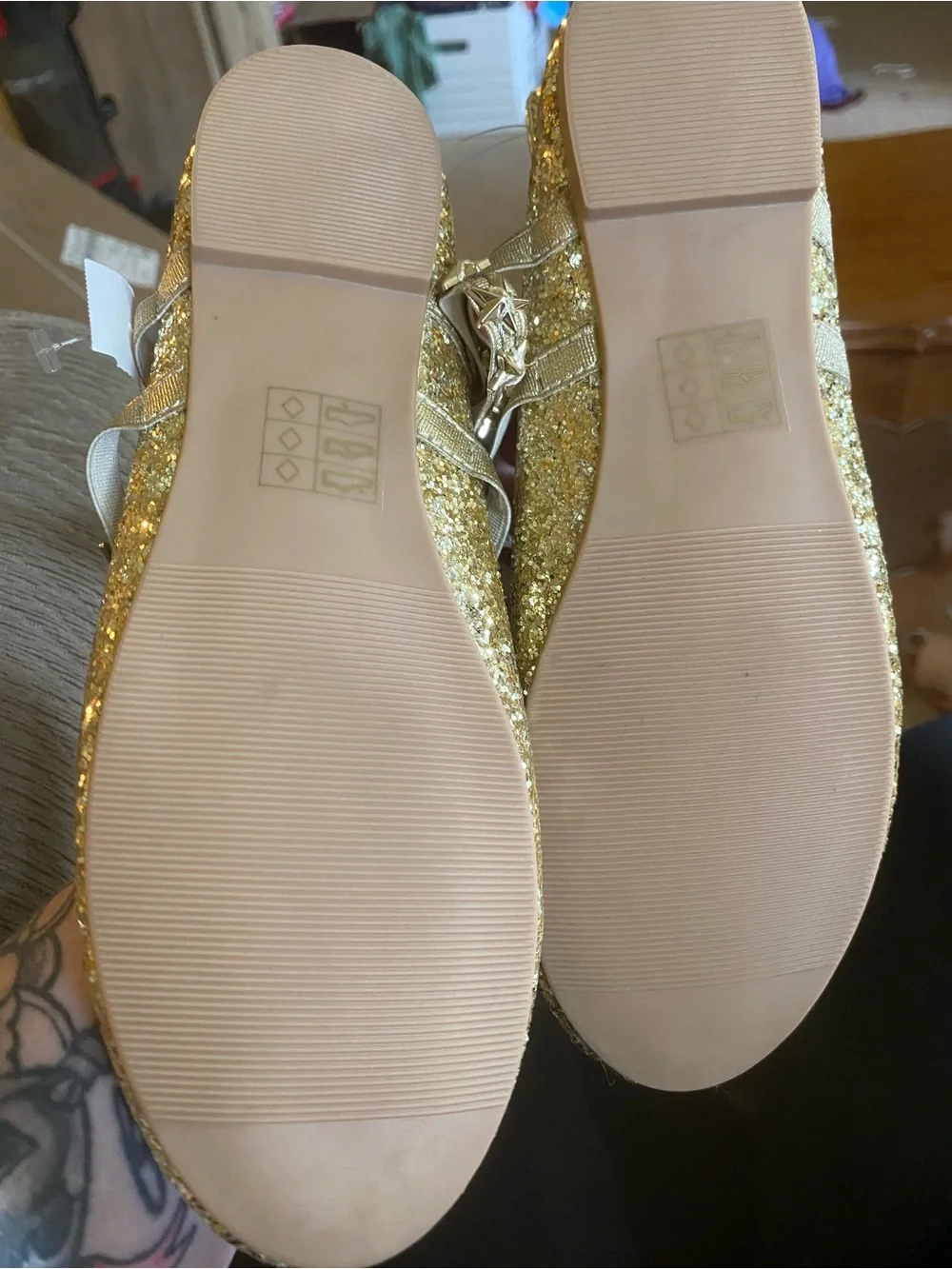 Crewcuts Gold Glitter Star-Embellished Mary Janes